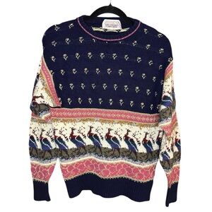 The Import Workshop Vintage Birds Colorful Sweater Size Medium Womens Grannycore